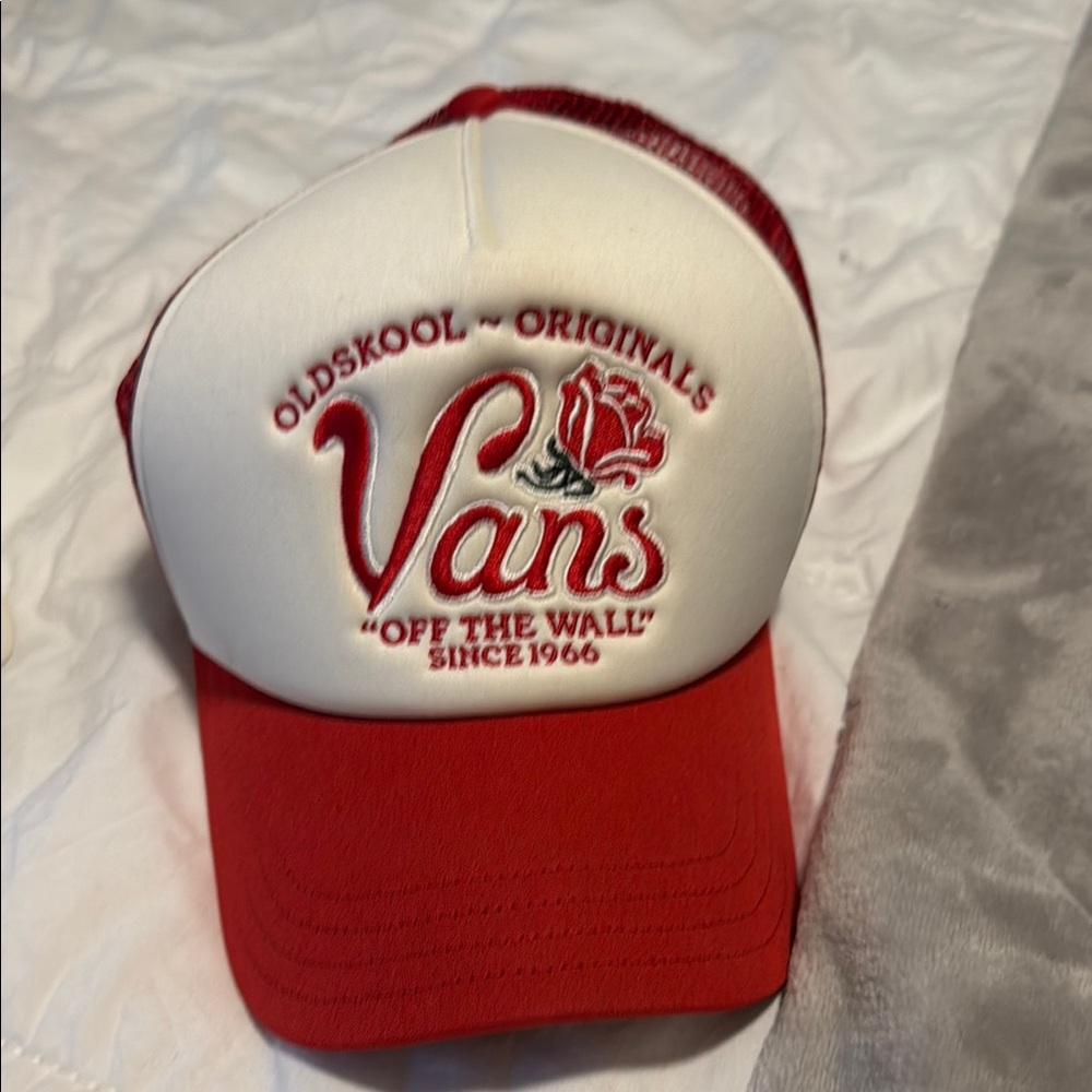 Vans Red and White Logo Trucker Hat
